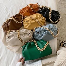 Totes Gold Chain PU Leather Bag Messenger Fashionable Women's Versatile Ins Cloud Chic Flat Thick Pleated Shoulder