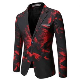 Gentleman Blazers Men Blue Patterning Printed Suit Jacket Casual Coat Prom Singer Concert Stage Costume Winter Size S-5XL 240309