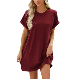 Casual Dresses In Summer Short Sleeve Women Elegant O Neck Loose T Shirt Dress Sundress Solid Colour Beach Women's Vestidos