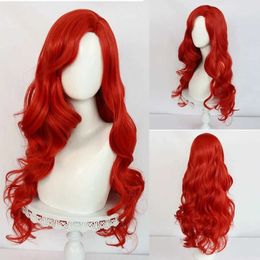 Synthetic Wigs Lace Wigs Body Lucky Girl Ruby Gillman Cosply Wig 26 Inch Red Long Curly Synthetic Wig Anime Halloween Wig 240329