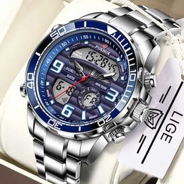 Wristwatches Mens Digital Watches LIGE 2024 Best Luxury Sports Quartz Hand Watch For Men Military Steel And Waterproof Watch 240319