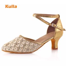 shoes Women Latin Dance Shoes Female Tango Salsa Dancing Shoe Closed Toe Soft Sole Gold Silver Ballroom Heels 5 7cm Wedding Party Shoe