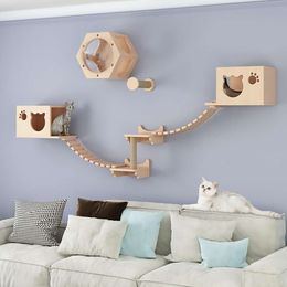 All Solid Wood Shees, Wall Mounted Frame with Space Capsule, Nest, Scratching Post and Steps, for Cat Sleeping Playing Climbing (size : S3-9PCS)