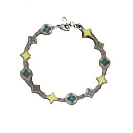 24Style Instagram Niche Design Enamel Vintage Bracelet Light High End Feeling Colorful Clover Versatile And Personalized Bracelet Bracelet