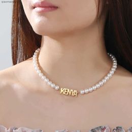 Chokers Cazador Custom Name Letters Imitation Pearl Naszyjnik dla kobiet dziewczęta ze stali nierdzewnej Spersonalizowane prezenty biżuterii Chokerl2403l2403