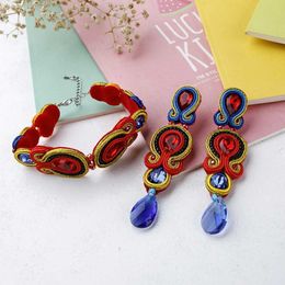 Bangle KPacTa 2023 Leather Ladies Earrings Personality Bracelet Set Retro Handmade Ethnic Style Gift For Wedding Jewellery Set 240319