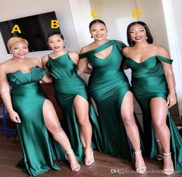 Sexy Turquoise Green Side Split Cheap Bridesmaid Dresses Long Maid Of Honor Dress Mermaid Satin Silk Formal Prom Gowns African Dre3249426
