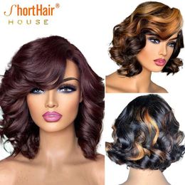 Synthetic Wigs Honey Blonde Lace Front Wig Human Hair Burgundy Transparent Lace Deep Wave Frontal Wig Short Bob Human Hair Wigs for Black Women 240328 240327