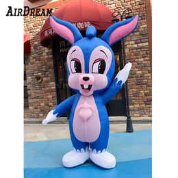 8mH (26ft) With blower Custom Blue Cute Inflatable Rabbit Cartoon Advertising animal Model for Easter decoration