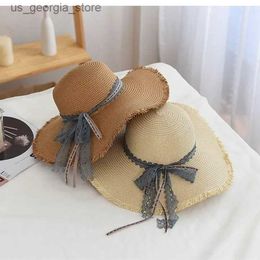 Wide Brim Hats Bucket Hats 2024 Summer Womens Holiday Sun Hat Str Hat Panama Womens UPF Travel Beige Cork Hat Beach Accessories Y240319