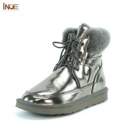 Boots INOE Fashion Real Cow Leather Natural Sheep Wool Fur Lined Women Short Ankle Winter Snow Boots Casual Warm Shoes Waterproof Flat