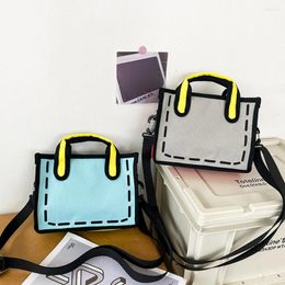 Shoulder Bags 2024 Women Summer Crossbody Bag 2D Top-Handle Novelty Casual Contrast Colors Fashion Adjustable Straps 3D Drawing Tote