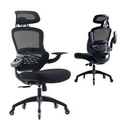 Kidol & Shellder Ergonomic Office High Back Desk Swivel Black Mesh Home Adjustable Computer Chair Rolling Managerial Executive Chairs with Flip Up Arms,