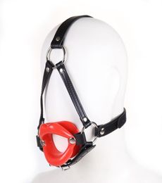 Leather head harness bondage Open mouth gag restraint solid red big lip Adult fetish products Sex games toys for women men6000942