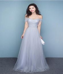 Silver Grey Bridesmaid Dresses Off Shoulder Floor Length Wedding Party Dresses Shining Sash Bridesmaid Dress Plus Size Custom Made5771294