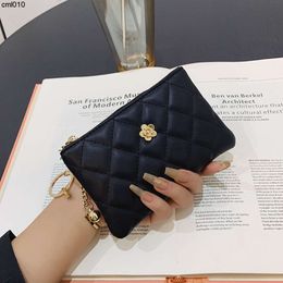 Designer Wallet Small Money Bag Womens Short and Thin New Driving Document Key Card Sand Camellia Lingge Zipper Coin {category}