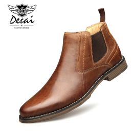 Boots DESAI Genuine Leather Men's Boots Vintage Style HighCut LaceUp Shoes Men Fashion Casual Brogue High Boots EUR Size 812