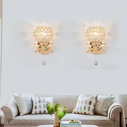 Wall Lamp American Double Head Led Iron Art Living Room Bedroom Bedside Sconce E27 Corridor Aisle Stairs Crystal Light