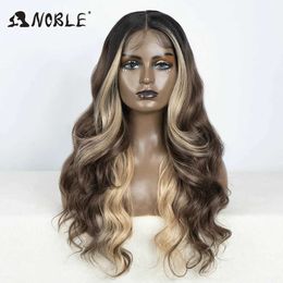 Synthetic Wigs Noble Lace Front Wig Synthetic 28 Highlight Honey Brown Body Wave Wig Blonde Wigs For Women Lace Wig Synthetic Lace Front Wig 240329