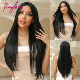 Synthetic Wigs Synthetic Long Straight Natural Black Middle Part Wigs for White Women Afro Daily Cosplay Party Hair Heat Resistant Fibre 240328 240327