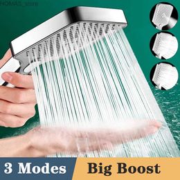 Bathroom Shower Heads 13cm large panel large flow shower head silver 3-mode high-pressure spray nozzle massage shower bathroom accessories Y240319