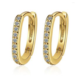 Hoop Earrings 925 Sterling Silver Geometric Exquisite 18K Gold Inlaid Crystal Zircon Woman Christmas Valentine's Day Jewelry Gifts