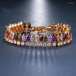 Link Bracelets Brand Sparkling Multi Colour Zircon Bracelet Bangles For Women Wide Wrap Cubic Zirconia Chain Wedding Jewellery