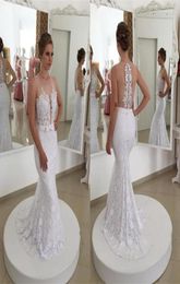 Jewel Sheer Neck Mermaid Wedding Dresses 2021 Sexy Illusion Back Appliqued Lace Bridal Gowns Sweep Train Belt Bow Vestidos De Novi8595073