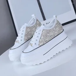 Casual Shoes 2024 Women's Sneakers Spring Sequined Women Platform Heels Wedges Height Increasing Vulcanised 9cm