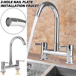 Kitchen Faucets Modern double lever chrome kitchen sink for mixing hot and cold taps with 2-hole kitchen utensils 240319