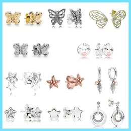Stud Earrings Pan S925 Sterling Silver Butterfly Star Crystal Snowflake Classic Simple