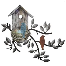 Decorative Plates Indoor Outdoor Home Office Hanging Park Leaves Branch Living Room With Birdhouse Bird Wall Decor Yard Metal Tree Art Craft