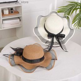 Wide Brim Hats Bucket Hats Sun Hat for Women Foldable Big Brim Floppy Girls Str Hat Sun Hat with Bowknot Elegant Protection Shading Beach Hat for Women Y240319