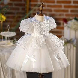 Princess Flowers Ball Gown Dress Kids Clothes Girls Cake Formal Dresses For Weddings Sequin Party Evening 240312