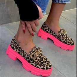 Boots women's flat shoes 2022 Pink Sole Leopard Loafer Punk Design Shoes Women Spring Autumn Platform Shoes Round Toe Slip 3643