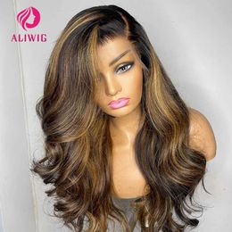 Synthetic Wigs Synthetic Wigs Highlight Wig Human Hair Honey Blonde Body Wave Lace Front Wig Brazilian 13x6 360 Full Hd Lace Frontal Glueless Wigs For Women 240327