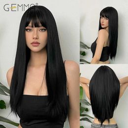 Synthetic Wigs Long Straight Synthetic Wig Black Daily Use Wigs with Bangs for Women Heat Resistant Fibre Cosplay Lolita Party Natural Hair 240329