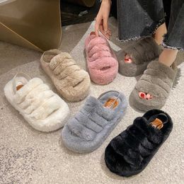 HBP Non-Brand Autumn and Winter Indoor and Outdoor Fashion Warm Fur Slippers New Type Matsuke Thick Sole Plush Sandals Ladies