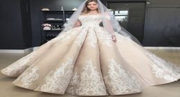 Vintage Puffy Champagne Wedding Dresses Plus Size Off The Shoulder Appliques Country Garden Bridal Gowns Women plus size robe de m2884431