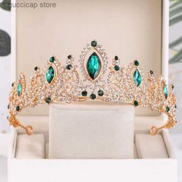 Tiaras Luxury Green Crystal Wedding Crown Bride Tiaras And Crowns Queen Diadem Pageant Party Crown Bridal Hair Jewelry Accessories Y240319
