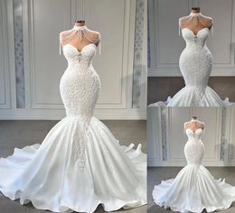 Gorgeous Mermaid Wedding Dresses Bridal Gown Off the Shoulder Sweetheart Neckline Beading Sweep Train Satin Custom Made Plus Size 2676491