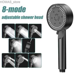Bathroom Shower Heads 8 modes of adjustable shower head high-pressure water-saving black shower head handheld massage shower bathroom accessories Y240319