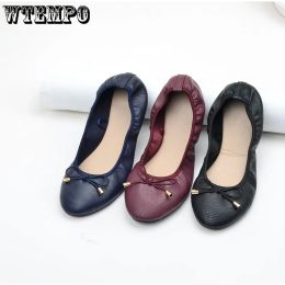 Flats WTEMPO Women Leather Breathable Ladies Ballet Flats Fashion Slip on Shallow Loafers Office Flat Boat Shoes Outdoor Slip On Flat