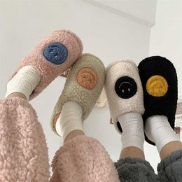 HBP Non-Brand Women Home Slippers With Faux Fur Flat Shoes Smile Winter Shoes Keep Warm Shoes For Woman Flats Basic Slipper