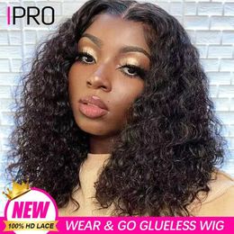 Synthetic Wigs Synthetic Wigs Wear Go Wig 180% Mongolian Water Wave Short Bob Human Hair Wigs 4x4 HD Lace Glueless Preplucked Human Wigs Ready To Go 240328 240327