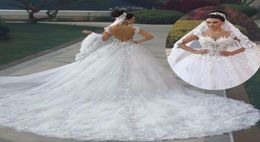 Illusion Back Princess A Line Wedding Dress Luxury Lace Appliques Long Ball Gown Bridal Dress Custom Make VNeck robe de mariee7976756
