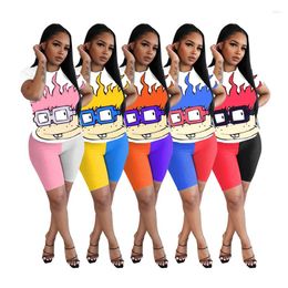Women's Tracksuits Ladies Multicolor Cartoon Short Sleeve O-neck Loose T-shirt Same Shorts Summer Home Leisure Vitality Suit