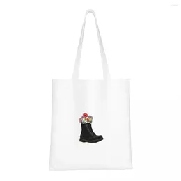 Shopping Bags Flowers Growing From Doc Boot Canvas Bag Foldable Reusable Girls Travel Handbag