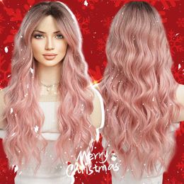 Synthetic Wigs Lace Wigs Emmor Synthetic Long Wavy Wigs with Bangs for Women Cosplay Natural Ombre Black to Pink Hair Wig High Temperature Fibre 240328 240327