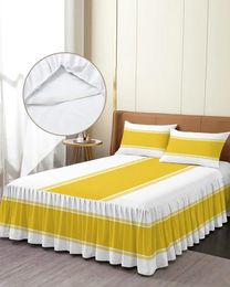 Bed Skirt Yellow Stripe Texture Elastic Fitted Bedspread With Pillowcases Protector Mattress Cover Bedding Set Sheet